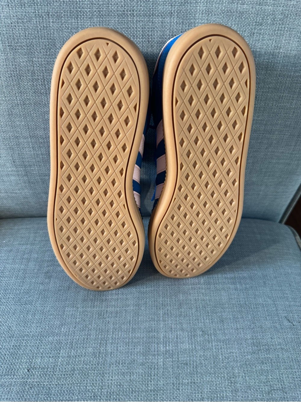 adidas Women's Sneakers Blue with Pink Stripes and Gum Sole - Picture 5 of 7